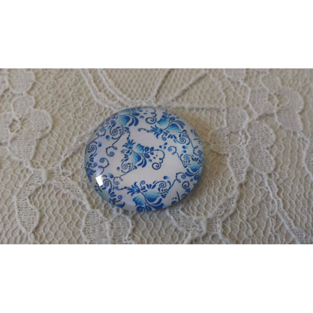 cabochão de vidro redondo 25mm flor 010 