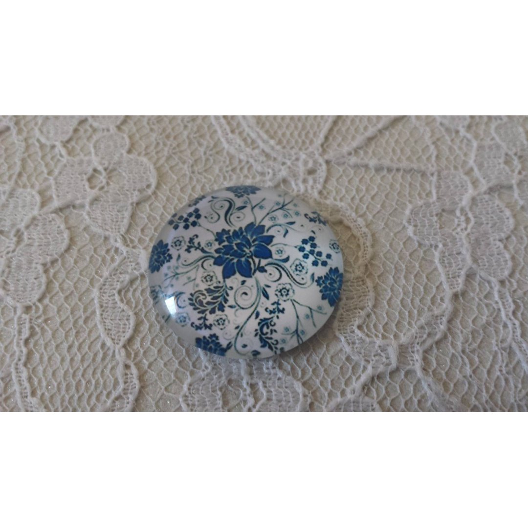 cabochão de vidro redondo 25mm flor 009 