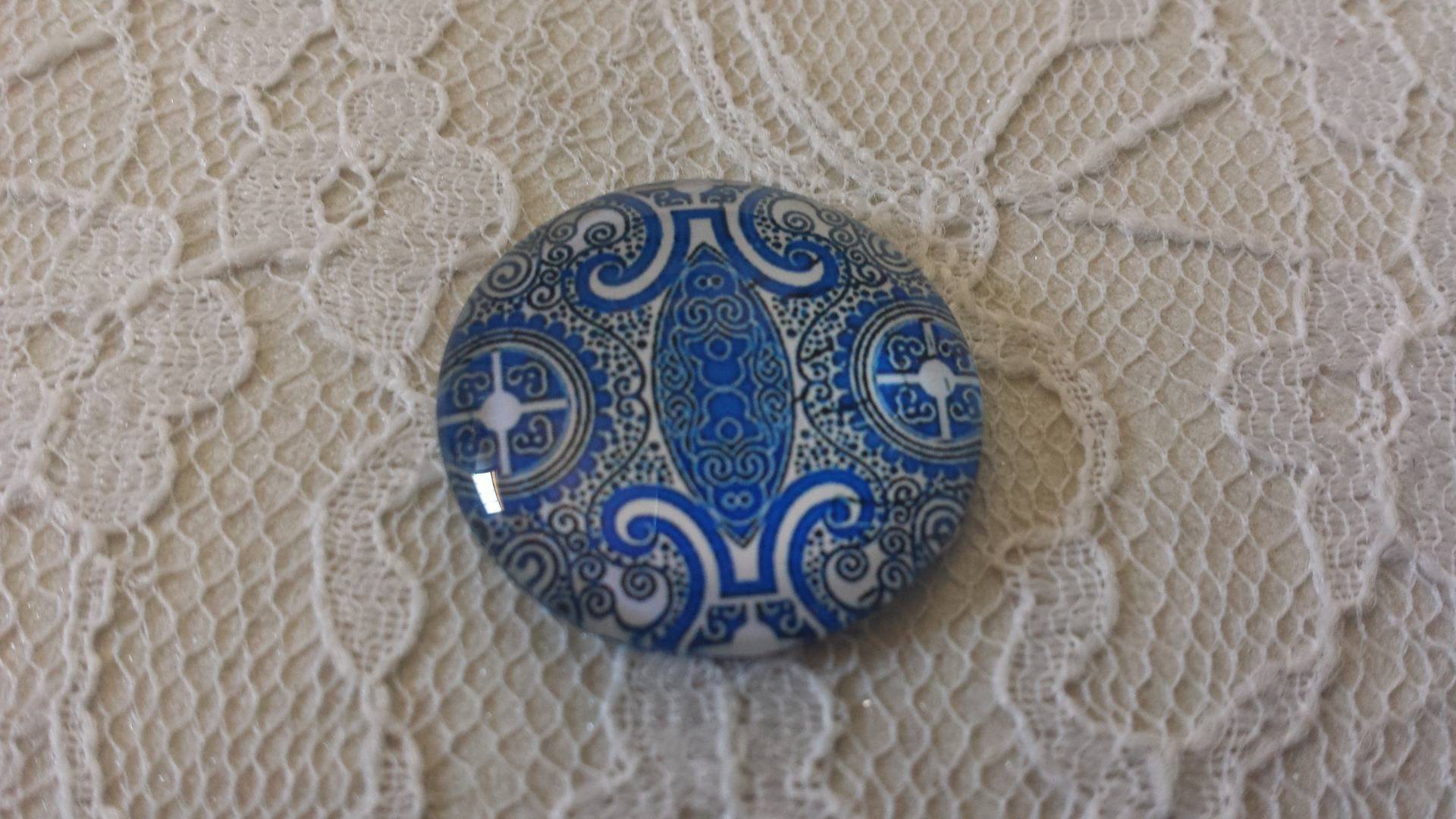 cabochão de vidro redondo 25mm flor 008 