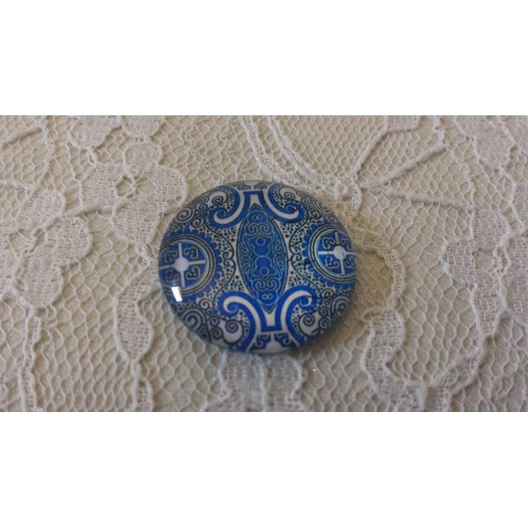 cabochão de vidro redondo 25mm flor 008 