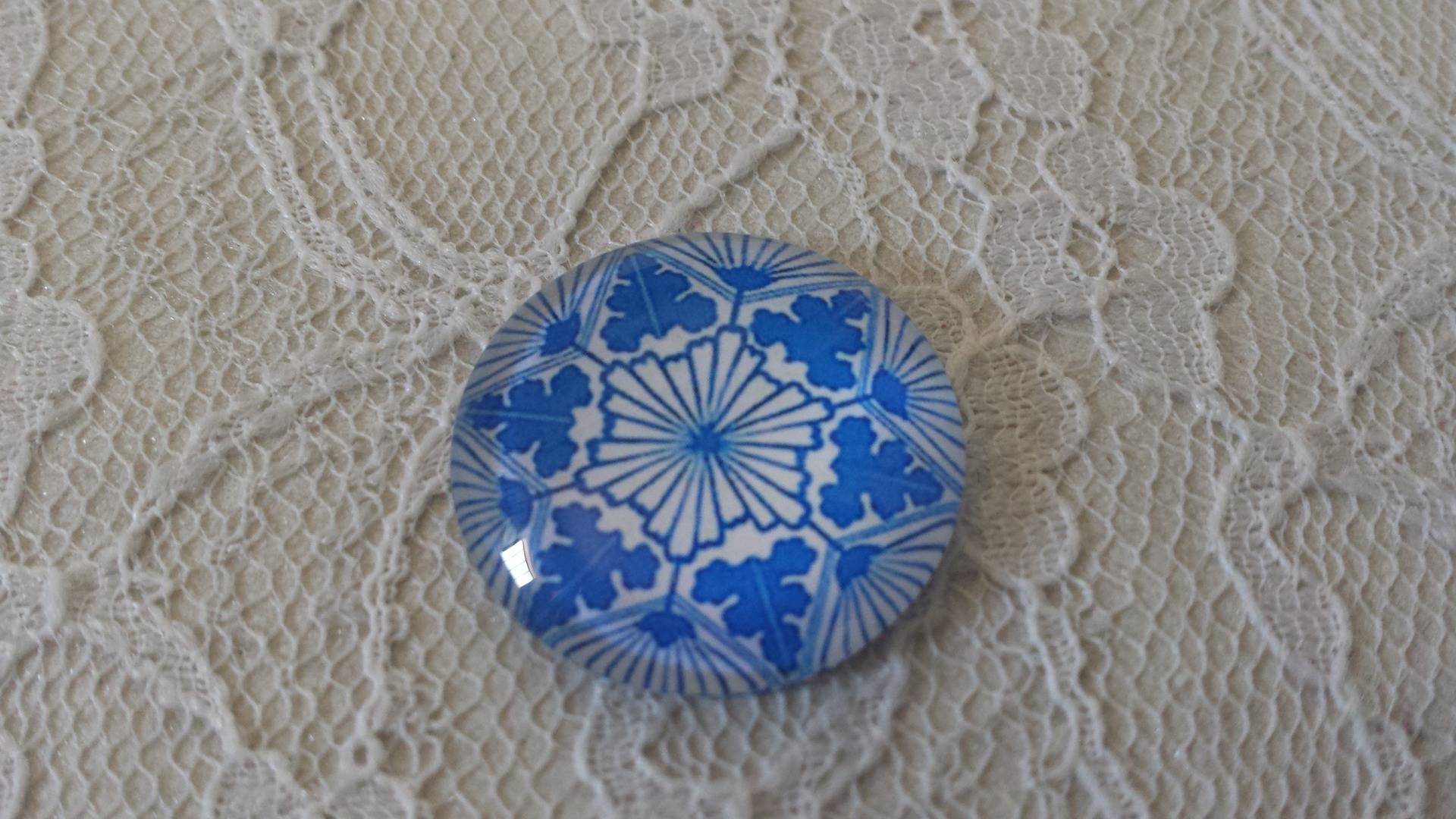 cabochão de vidro redondo 25mm flor 005 