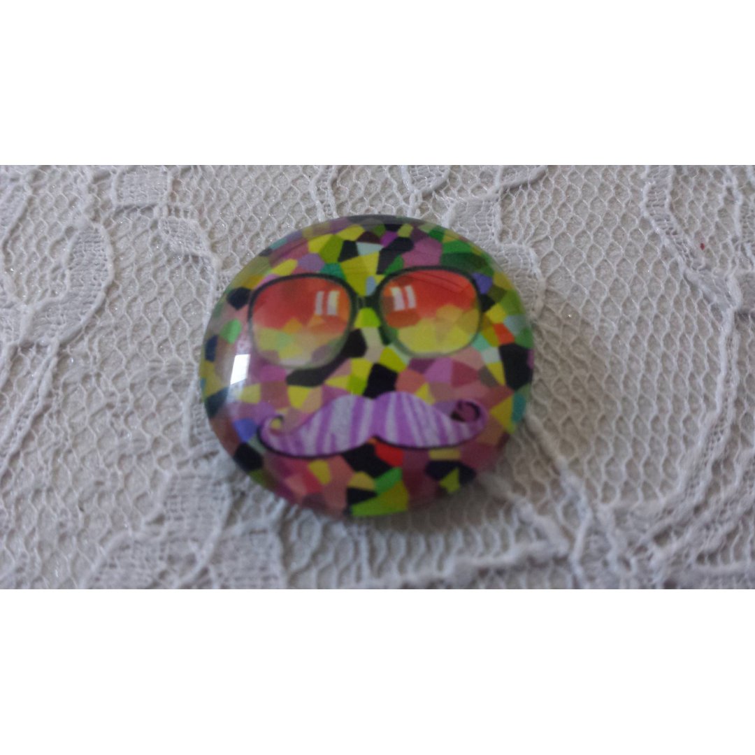 cabochão de vidro redondo 25mm bigode 040 