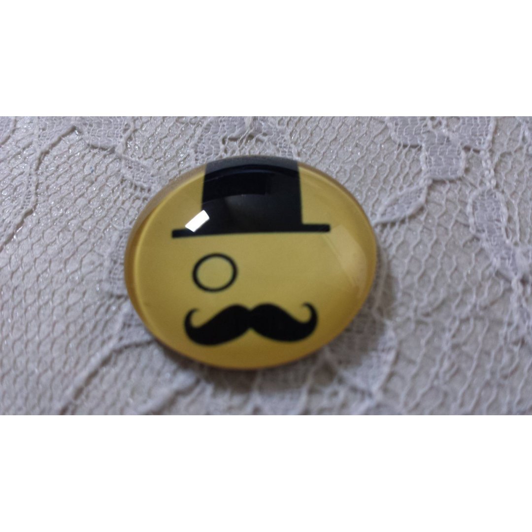 cabochão de vidro redondo 25mm bigode 023 