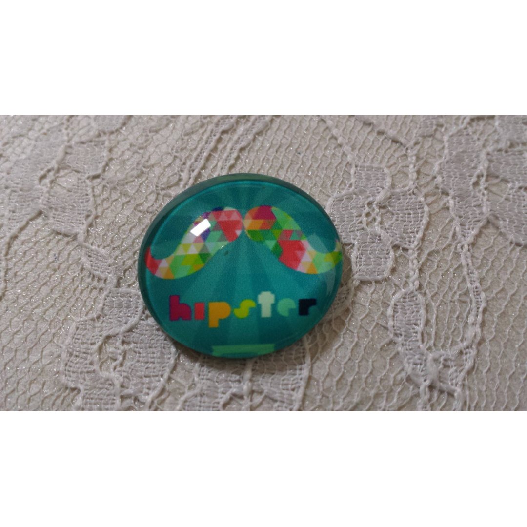 cabochão de vidro redondo 25mm bigode 022 