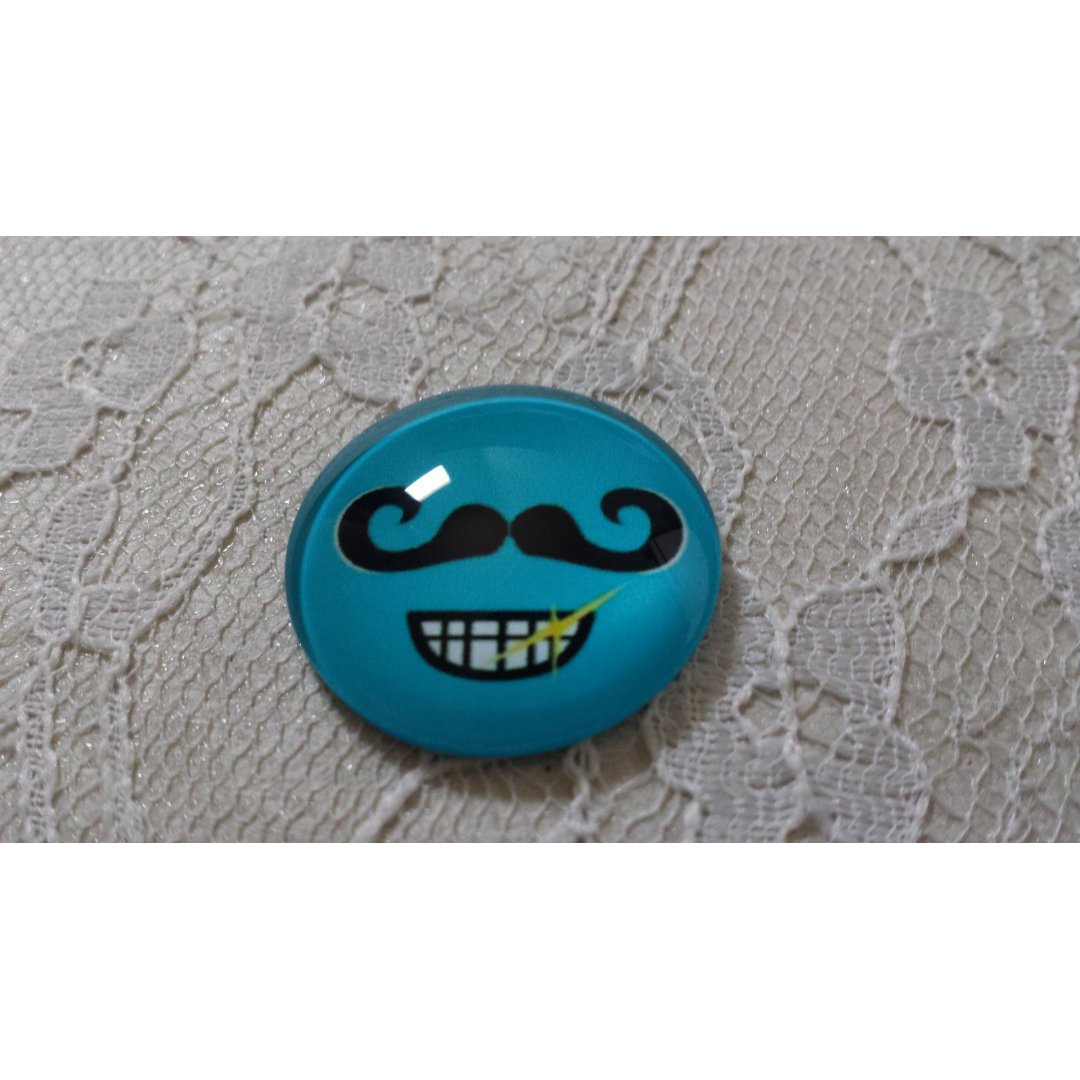 cabochão de vidro redondo 25mm bigode 019 