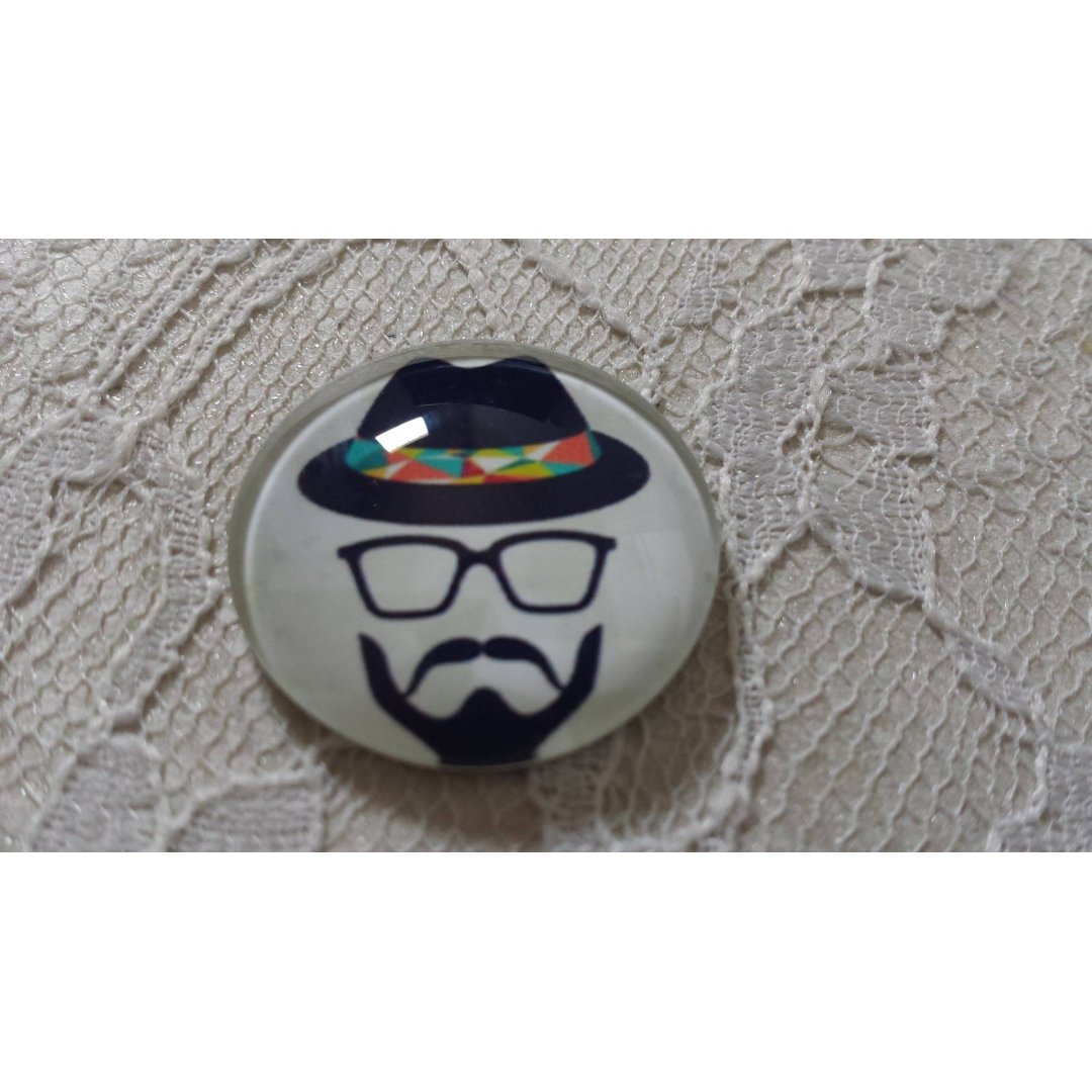 cabochão de vidro redondo 25mm bigode 006 