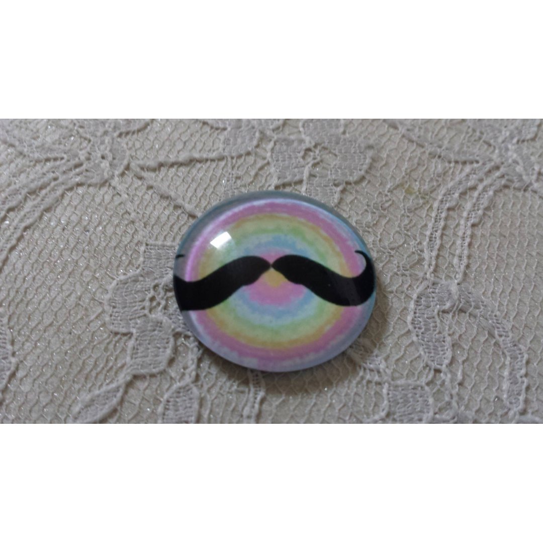 cabochão de vidro redondo 25mm bigode 001 