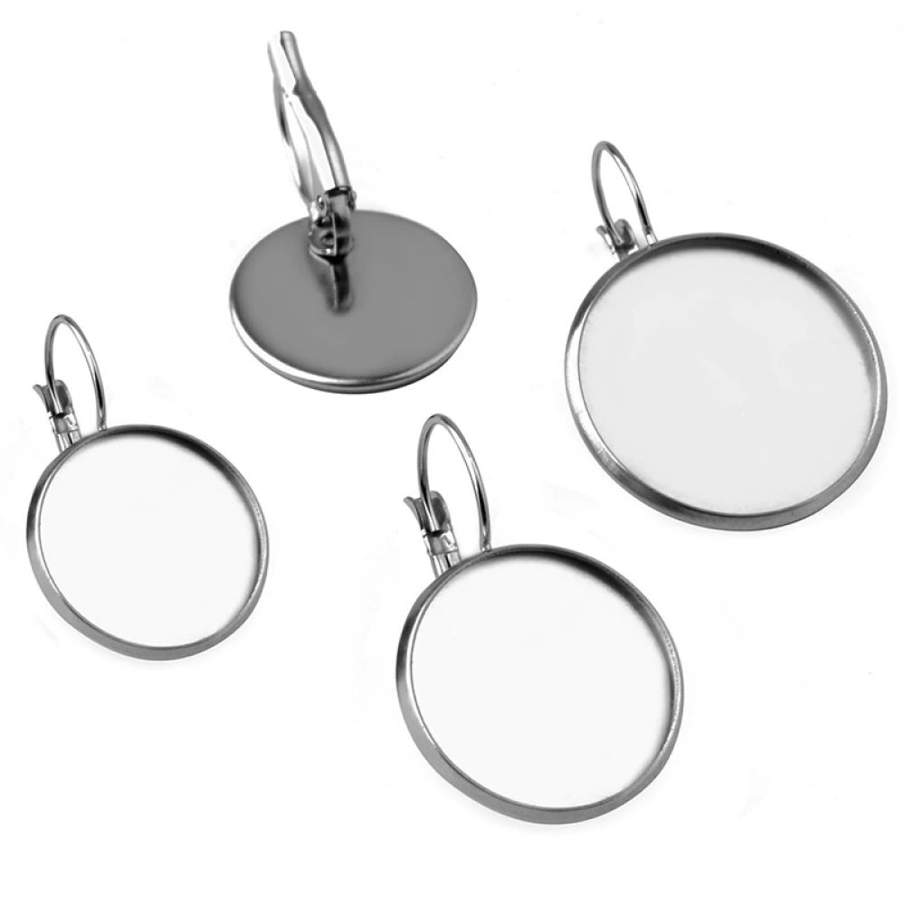 Suporte para cabochão redondo em aço inoxidável brinco 10 mm N°07