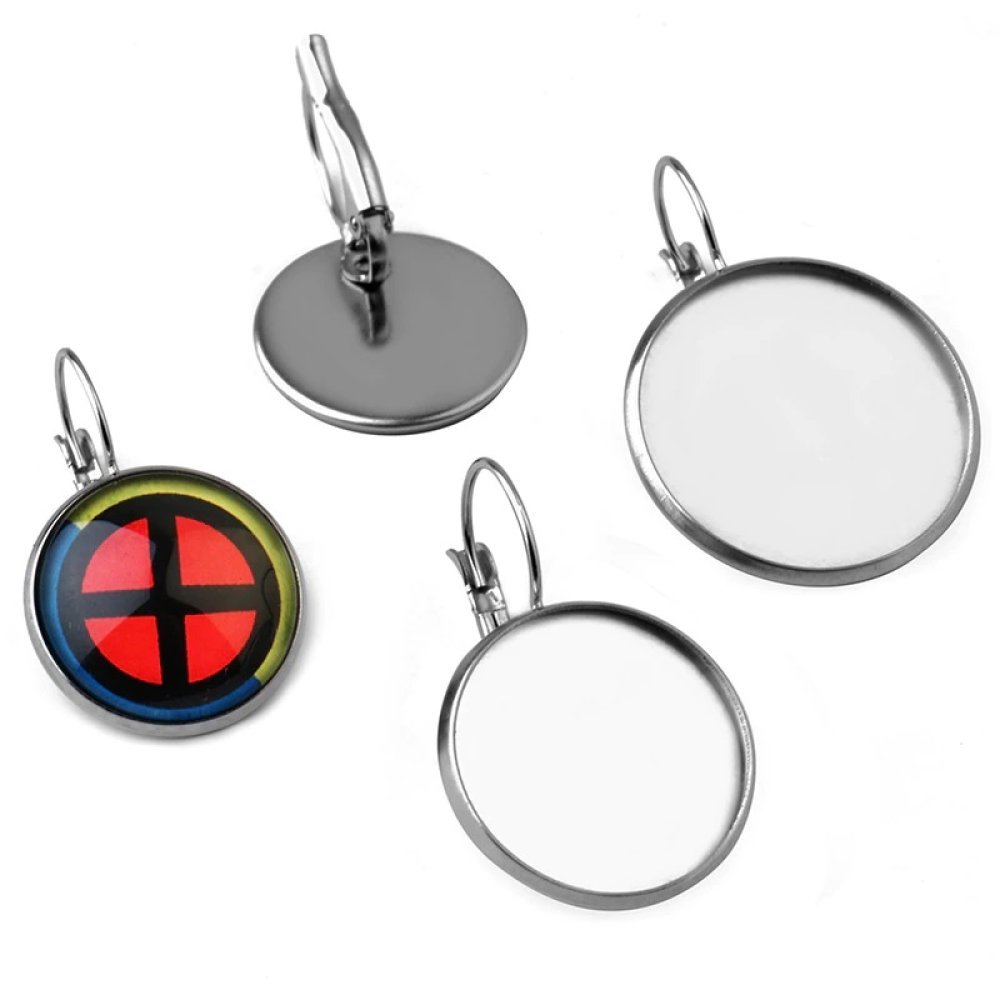 Suporte para cabochão redondo em aço inoxidável brinco 10 mm N°07