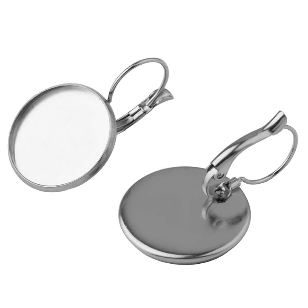 Suporte para cabochão redondo em aço inoxidável brinco 10 mm N°07
