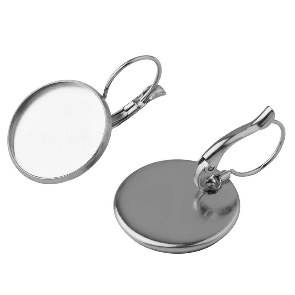 Suporte para cabochão redondo em aço inoxidável brinco 10 mm N°07