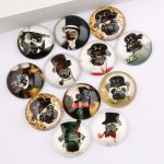 Conjunto de 20 cabochões de vidro redondos de 25 mm Cão Steampunk