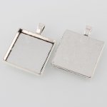 2 suportes de cabochão de prata de 25 mm, pingentes de cabochão 43AS