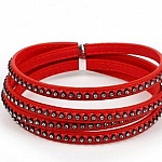 Couro 06 mm Vermelho incrustado com strass 1 metro