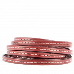 Couro de bezerro vermelho plano 05 mm por 20 cm cosido 1 linha branca