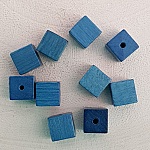 10 Contas de madeira Cubo / Quadrado 10 mm Turquesa