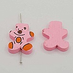 Conta de madeira, forma de urso cor-de-rosa N°01-01