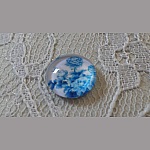 cabochão de vidro redondo 12mm flor azul 016 