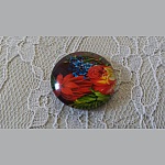 cabochão de vidro redondo 25mm flor 01-031 