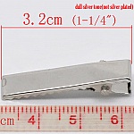 Conjunto de 10 clipes de crocodilo - Cor prata 32 mm x 7 mm.