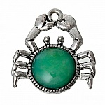 Charm Caranguejo Verde Signo do Zodíaco Câncer Prata Metal N°02
