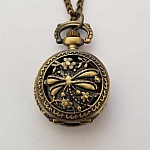 Montre Gousset Libellule Bronze Antique avec Chaîne