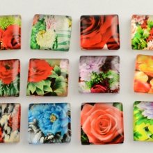 10 cabochões de vidro quadrados 20 mm sortidos Flores S-22-20-17