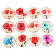 Lote de 20 cabochões de vidro redondos de 25 mm Flor de papoila