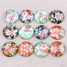 Lote de 20 cabochões de vidro redondos 25 mm Flor