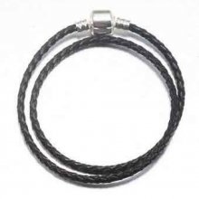 Pulseira europeia entrançada de 2 voltas Clip Uni 01 19cm Preto