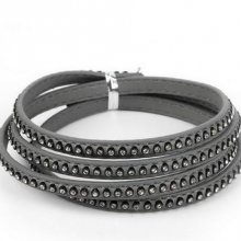 Couro 06 mm cinzento incrustado com strass 1 metro