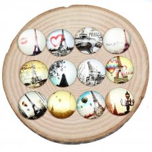 Lote 20 cabochões de vidro redondos 25mm Torre Eiffel 03 cabochões de vidro misto 