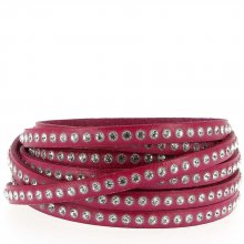 Couro fúcsia 06 mm strass Swarovski por 20 cm