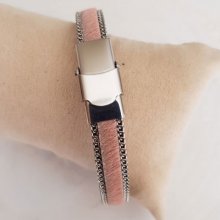 Flat Pink Calf Leather 10 mm por 20 cm de pele e corrente