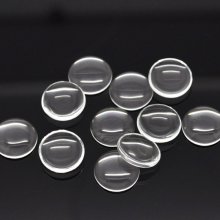 Cabochão redondo de 12 mm em vidro transparente com rebarba N°03