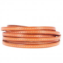 Couro de vitelo plano Laranja 05 mm por 20 cm Cosido 1 linha branca