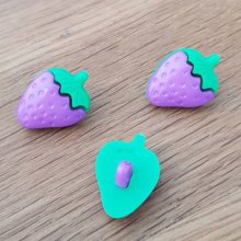 Botões de fantasia, crianças, bebés Padrão morango N°05 verde e roxo