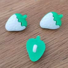 Botão fantasia, crianças, bebés Padrão morango N°07 verde e branco