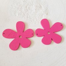 Pingente ou conector de madeira com flor 57 mm cor-de-rosa