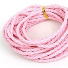 5 metros Cordão de couro sintético entrançado redondo Rosa 3 mm