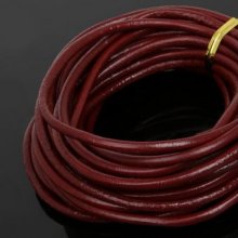 1 metro Cordão redondo de couro liso Bordeaux 3 mm