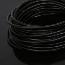 1 metro Cordão redondo de couro liso Preto 3 mm