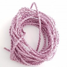 1 metro Cordão redondo entrançado de imitação de couro Mauve Prata 3 mm