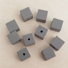 10 Contas de madeira cubo / quadrado 10 mm cinzento médio