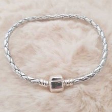 Pulseira de clipe europeu Plain 01 DE 15 A 23 CM Prata