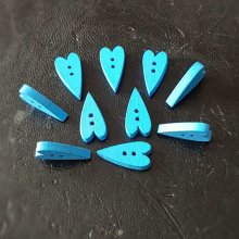 Botão coração de madeira azul N°02-01