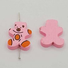 Conta de madeira, forma de urso cor-de-rosa N°01-01