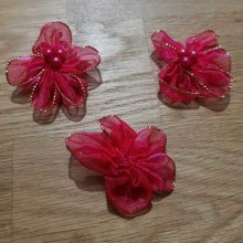Conjunto de 3 flores coloridas Tecidos de organza Fushia