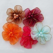 Lote 5 flores coloridas Tecidos de organza N°01