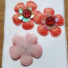 Conjunto de 3 flores 5 pétalas Tissus Vermelho